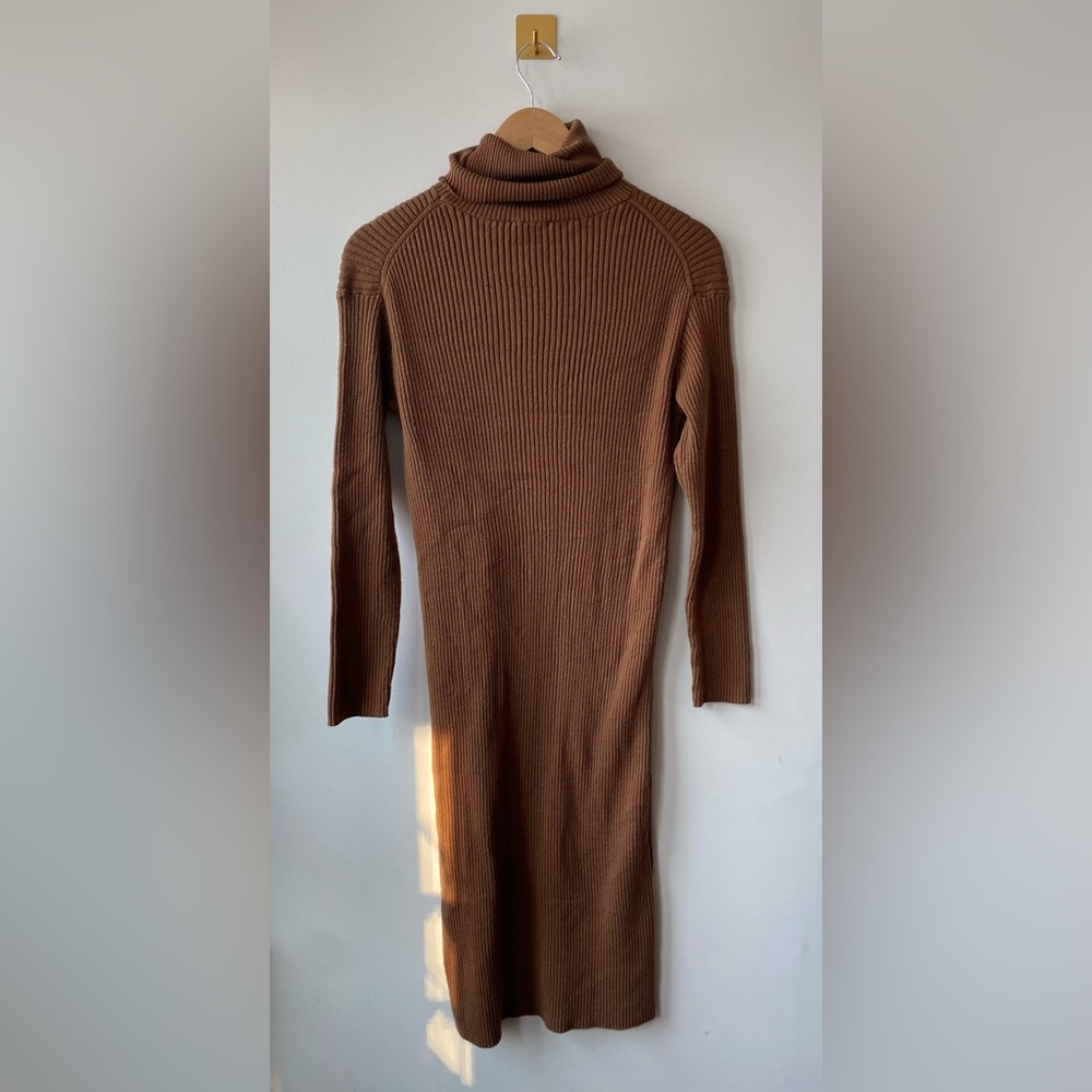 Everlane | Medium Burnt Orange Camel Cotton Wool Turtleneck Dress - Picture 9 of 9